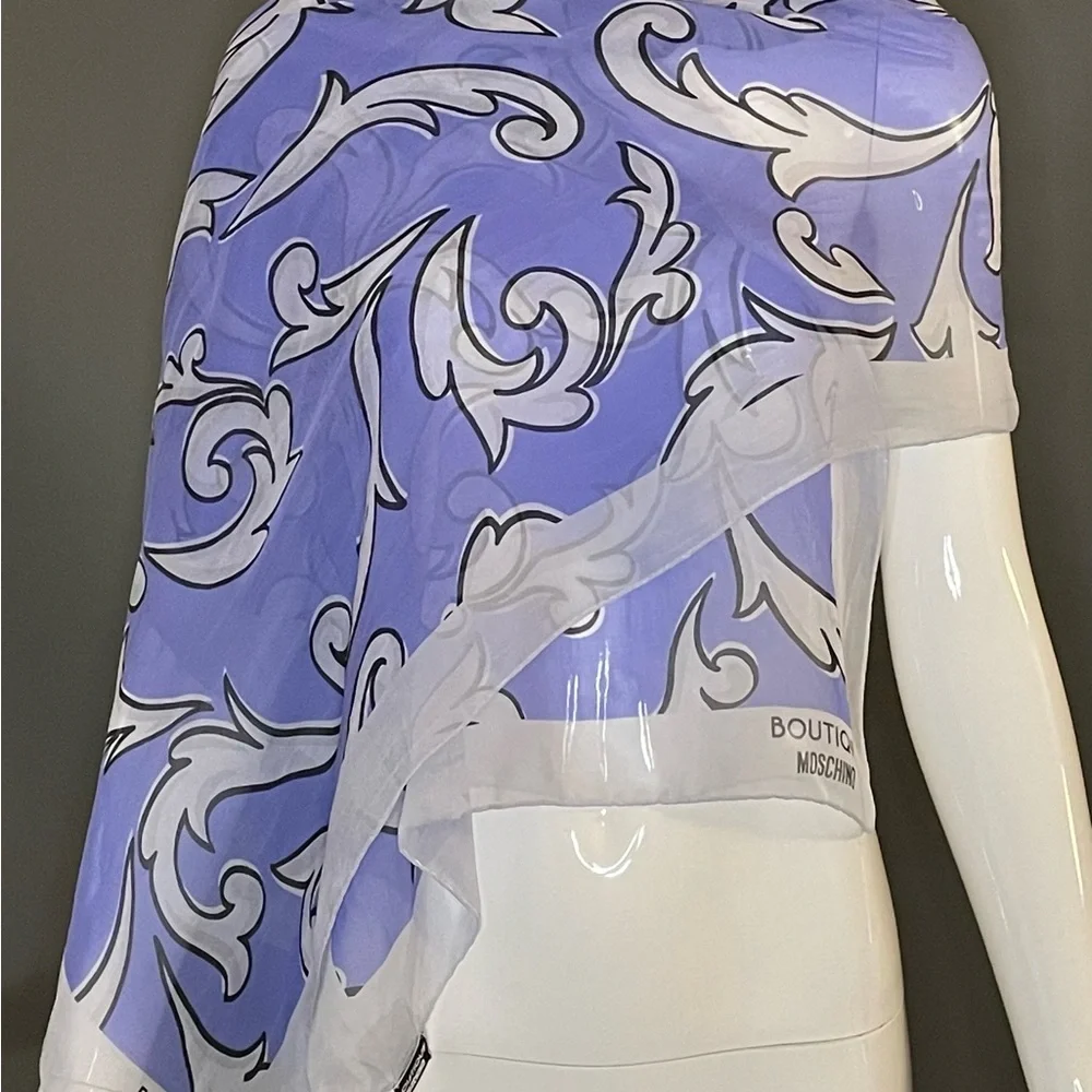 Gorg Moschino Boutique Sheer Silk Scarf Lilac Print Large 15 x 60 In Exc Cond